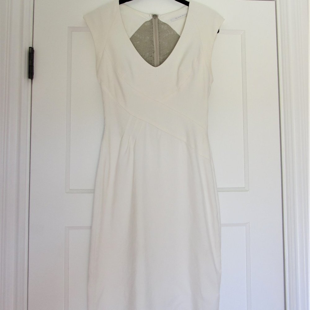 Black Halo Dress, Cream with Taupe Lace, Sheath, Size 4